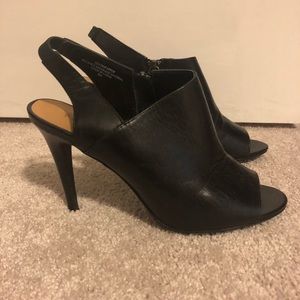 Black leather slingback heels